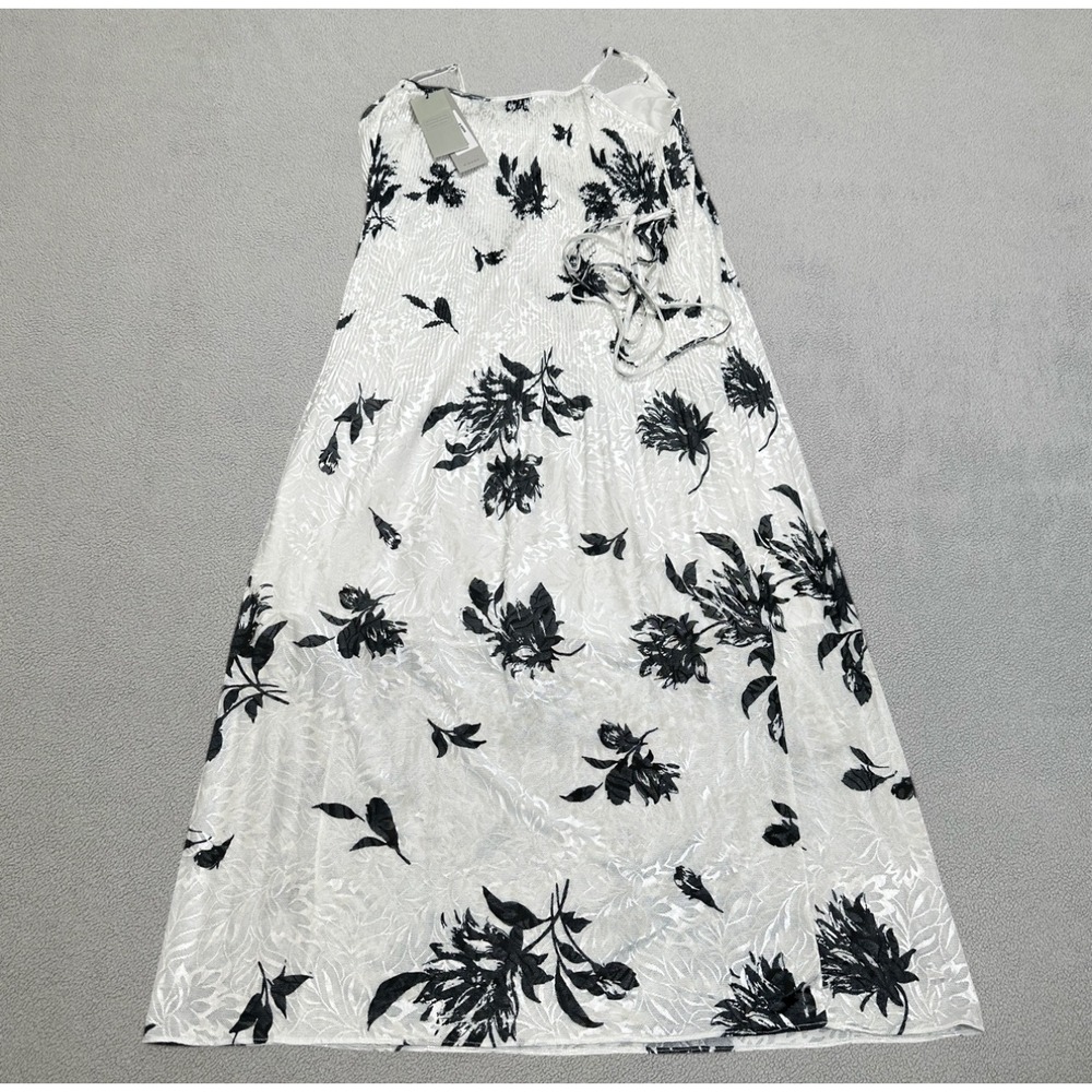 S.Deer Midi Dress M White Black Floral Print Sleeveless Pleated Lined S Deer